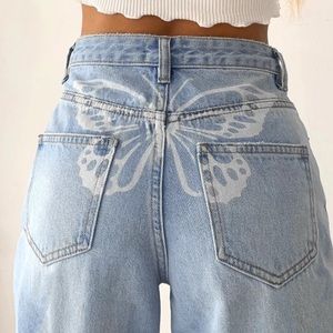 Y2k Butterfly Printed High Waisted Straight Pants